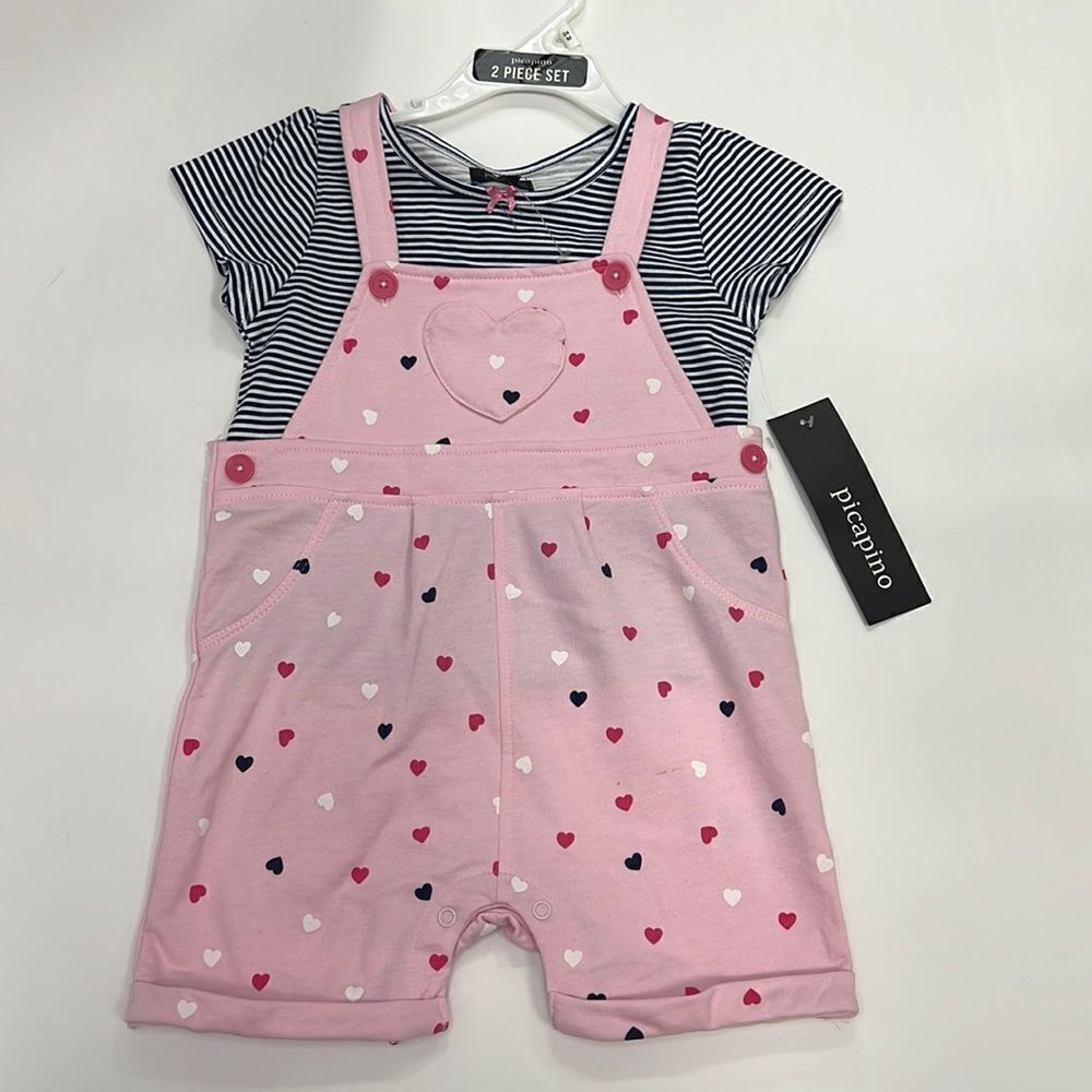 Picapino Baby Girl’s Pink and Blue 2 Piece Overall Set Size 24 Months